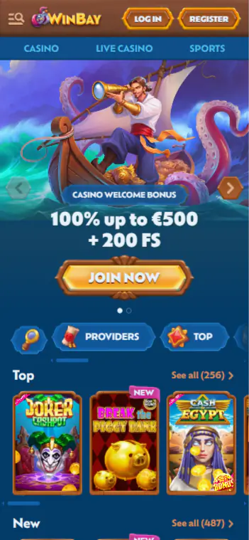 Interfaz de WinBay Casino