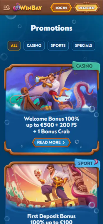 Interfaz de WinBay Casino