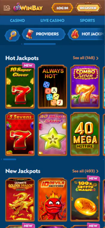 Interfaz de WinBay Casino